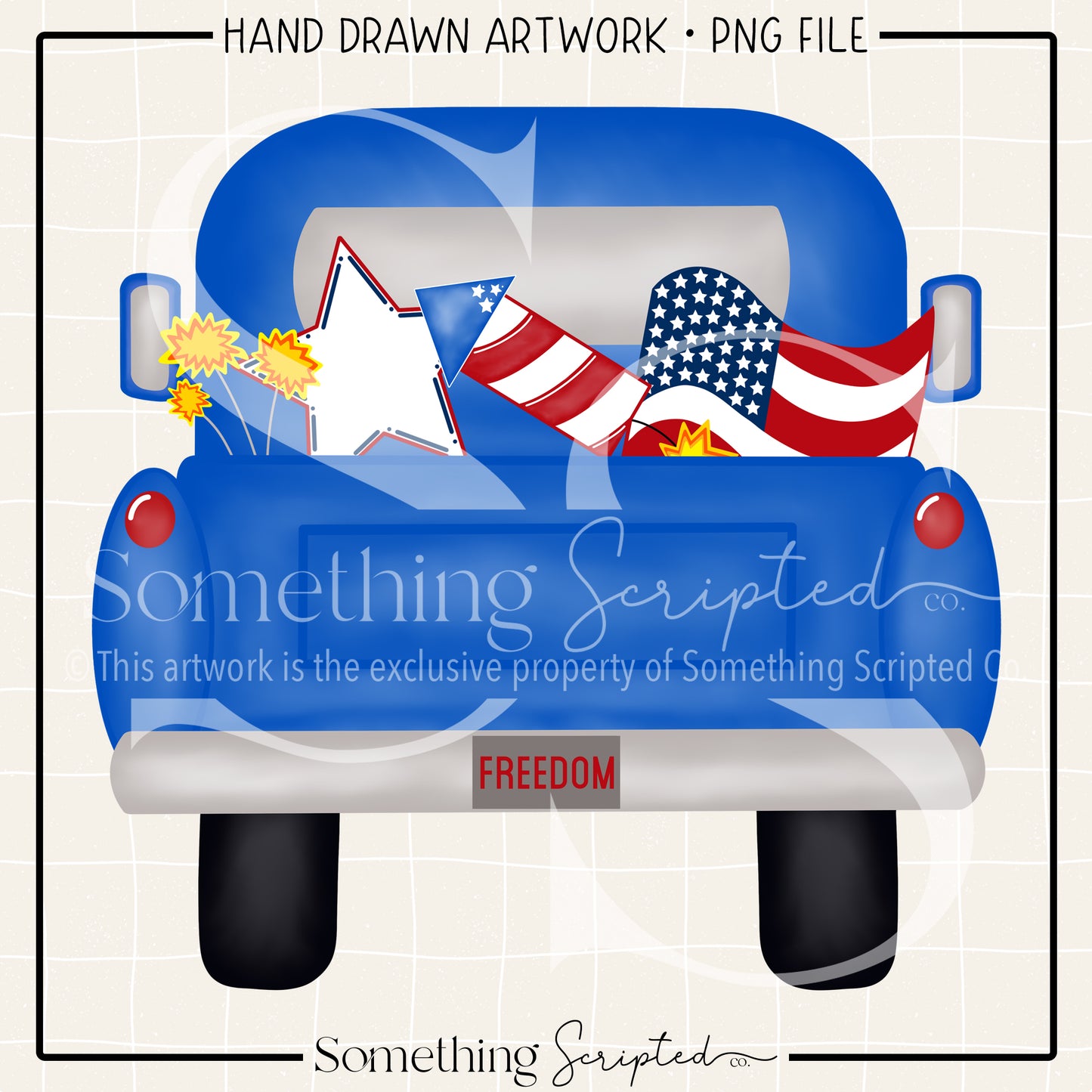 4th of July Blue Pickup Truck PNG