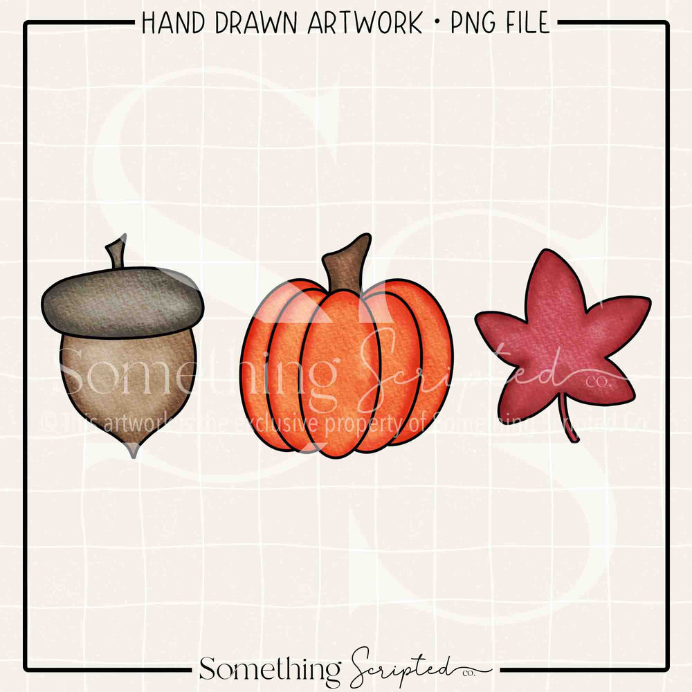 Acorn Pumpkin Leaf Trio PNG