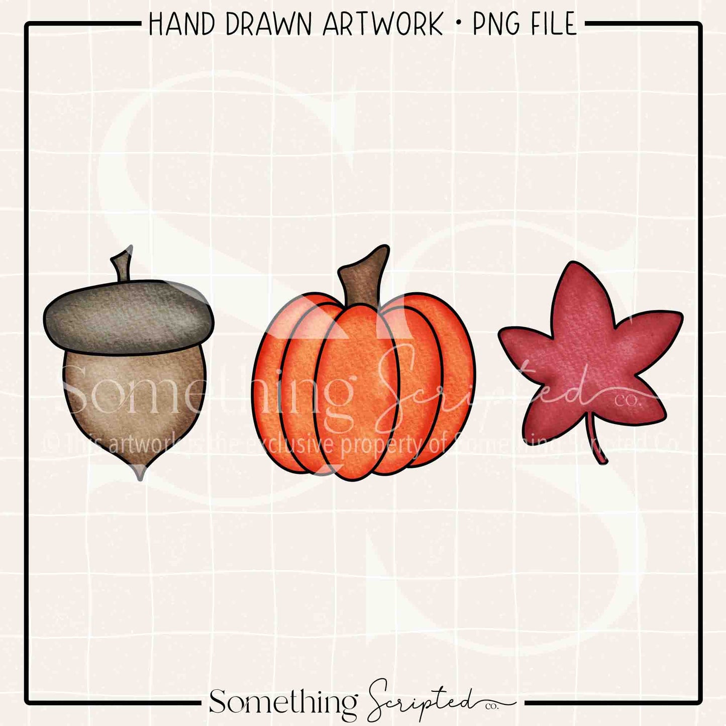 Acorn Pumpkin Leaf Trio PNG