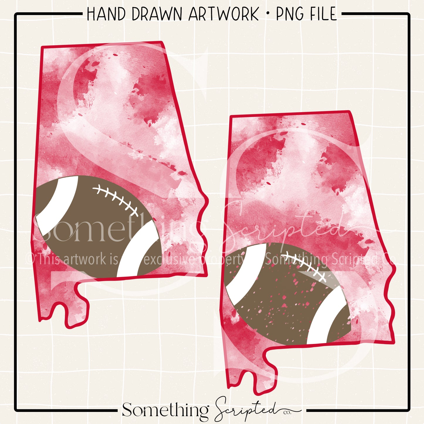 Alabama Red White Watercolor Football PNG