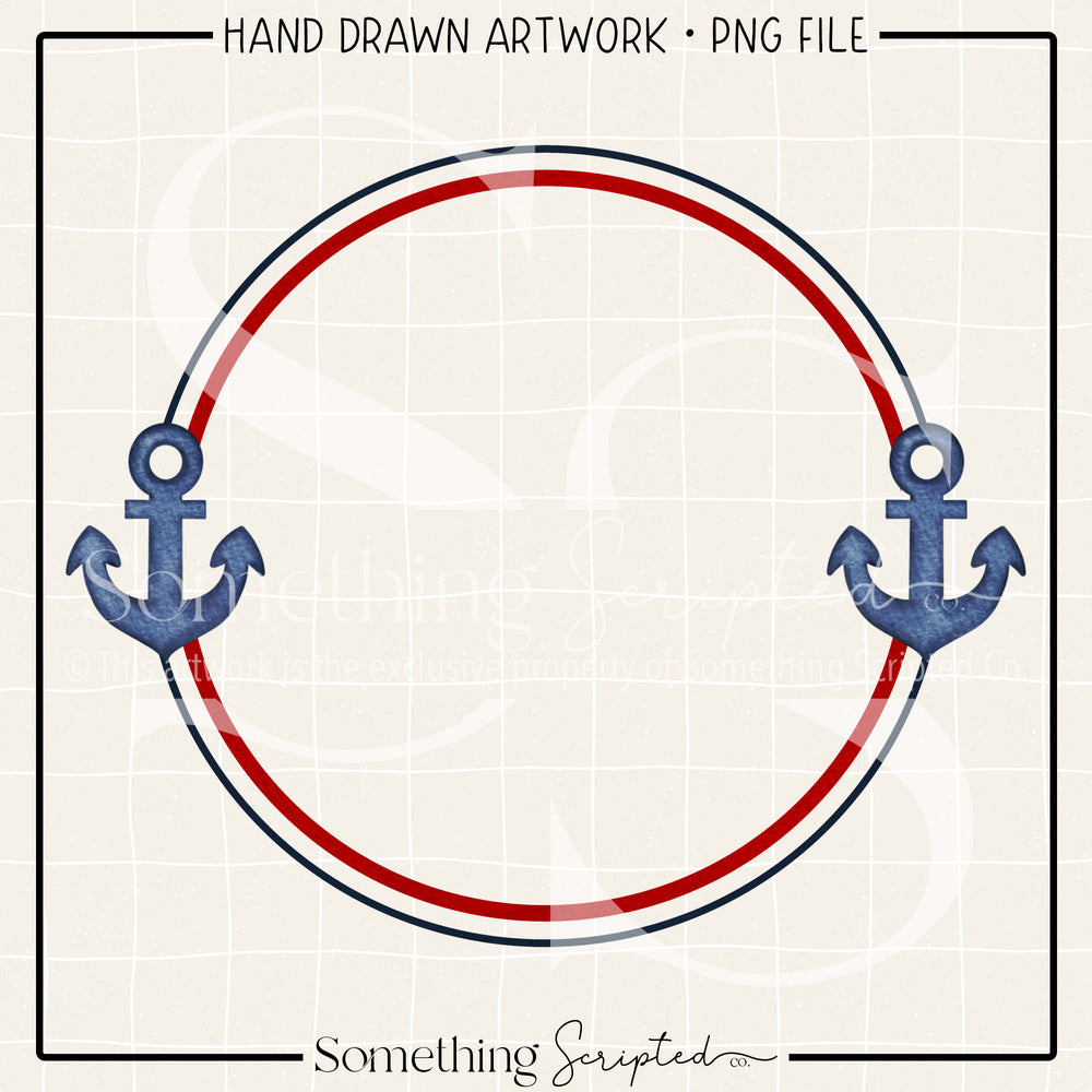 Anchor Circle Frame Red Navy PNG