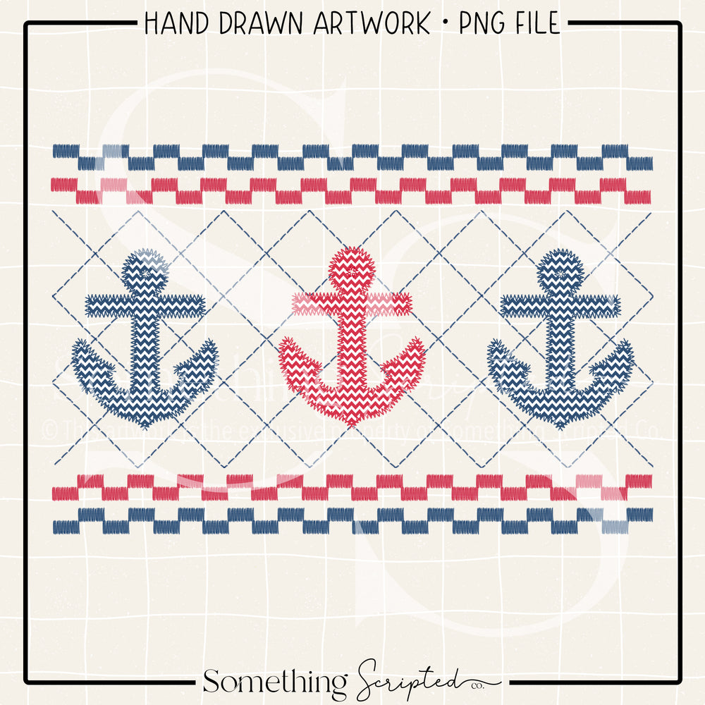 Anchor Faux Smock Red Blue PNG