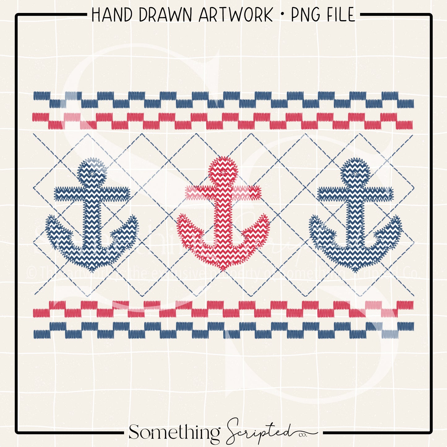 Anchor Faux Smock Red Blue PNG