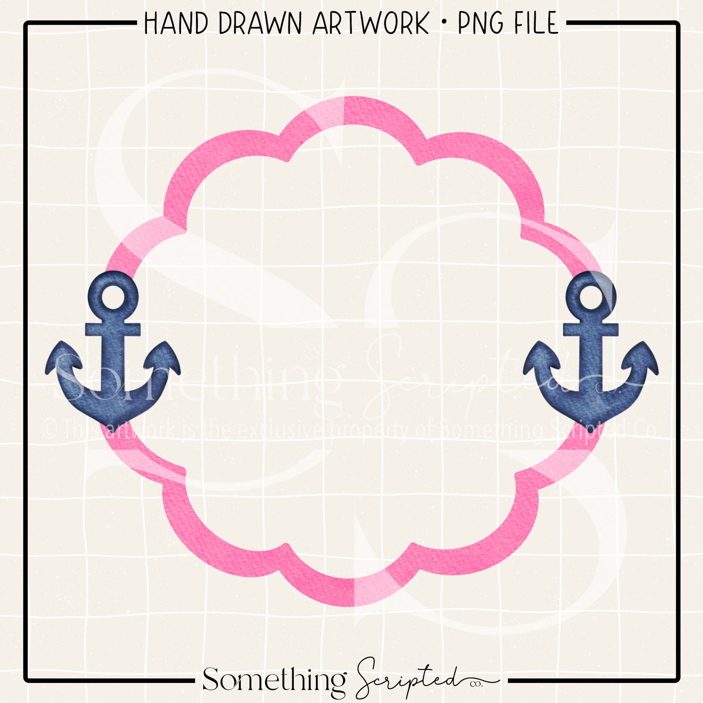 Anchor Scallop Frame Pink Navy PNG