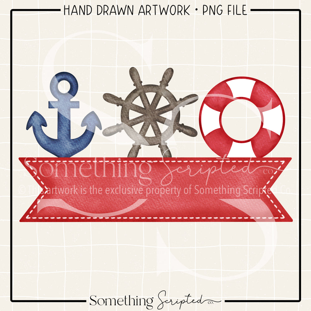 Anchor Ship Wheel Preserve Red Banner PNG