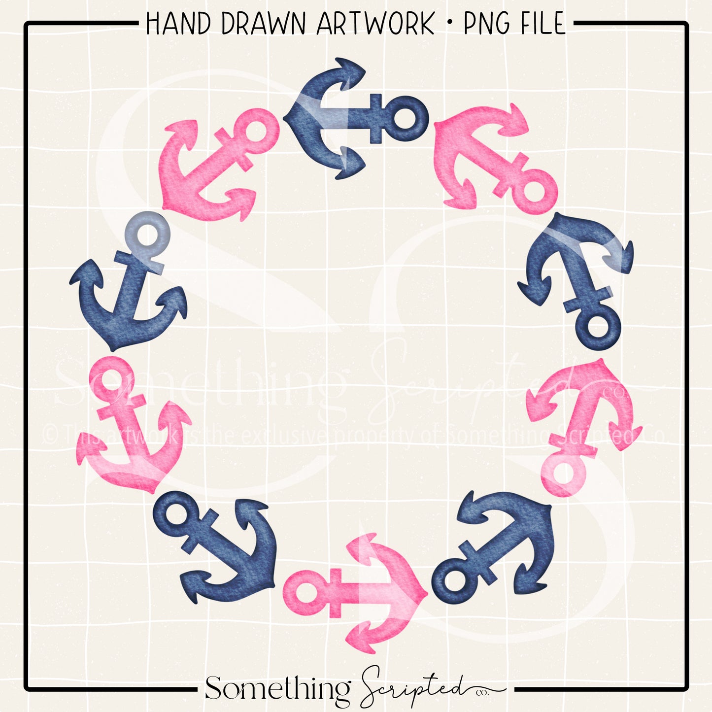 Anchor Circle Pink Navy PNG