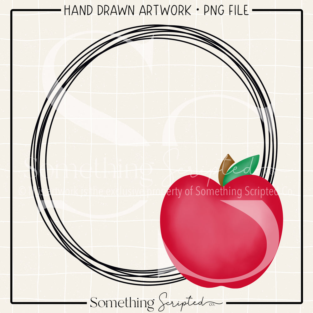 Apple Circle Sketch Frame PNG