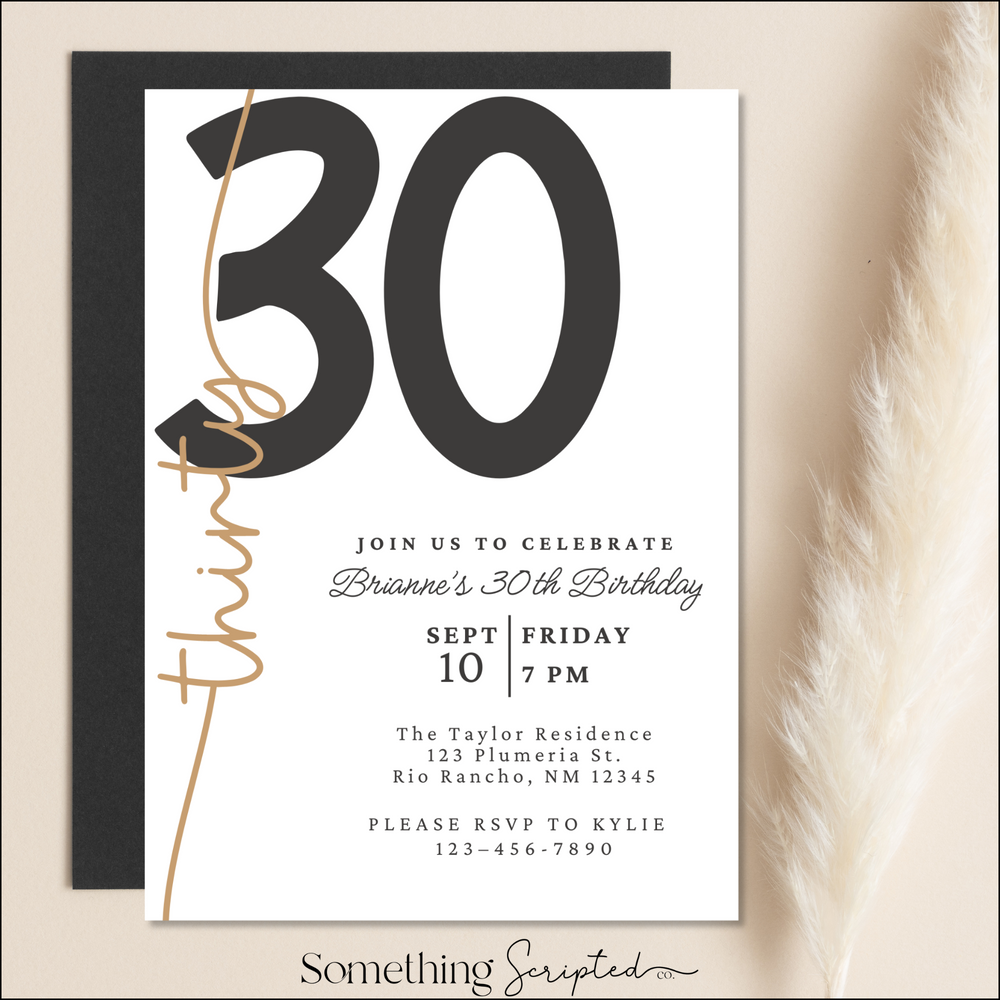 30th Black Gold Birthday Invitation Template