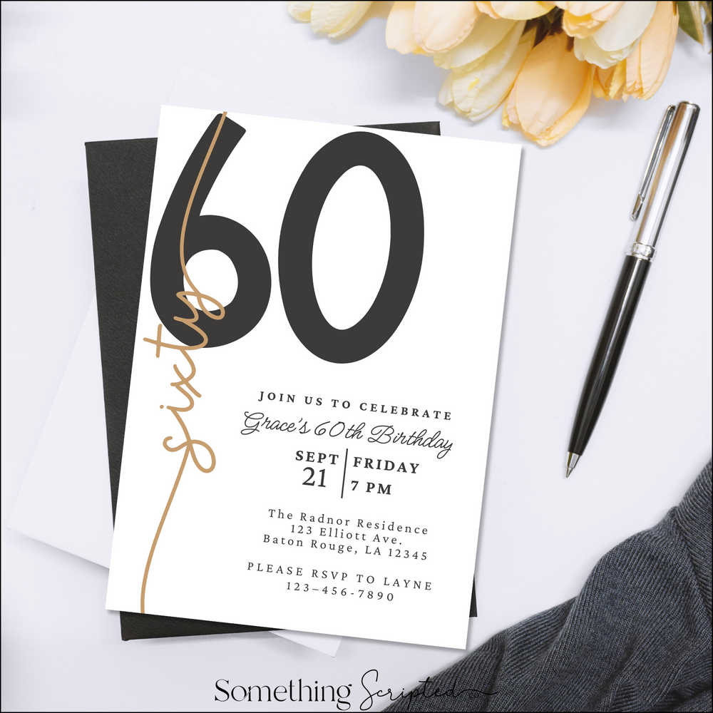 60th Black Gold Birthday Invitation Template