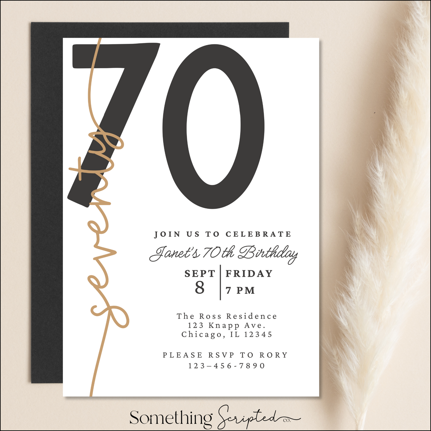 70th Black Gold Birthday Invitation Template