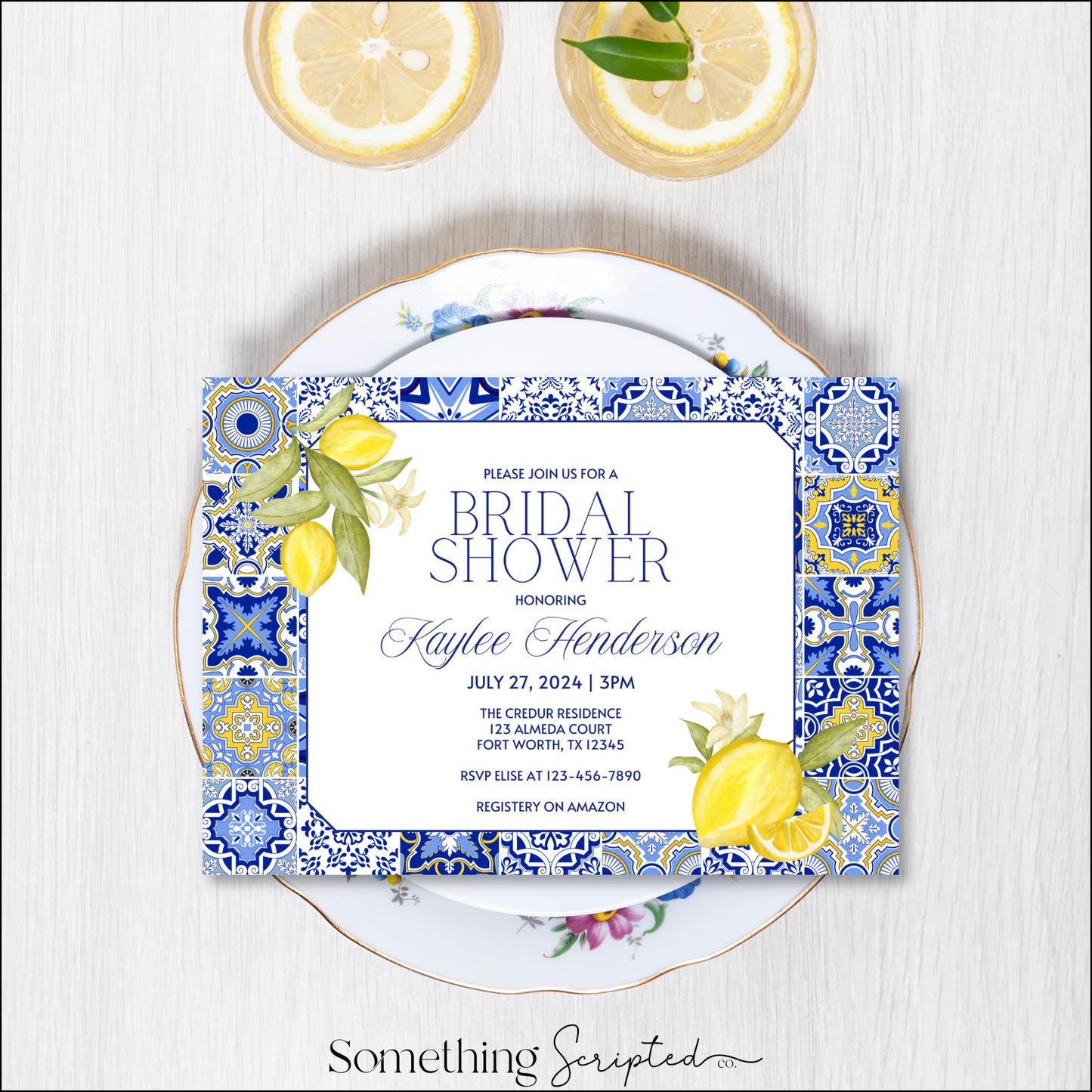 Mediterranean Lemon Bridal Shower Invitation Template