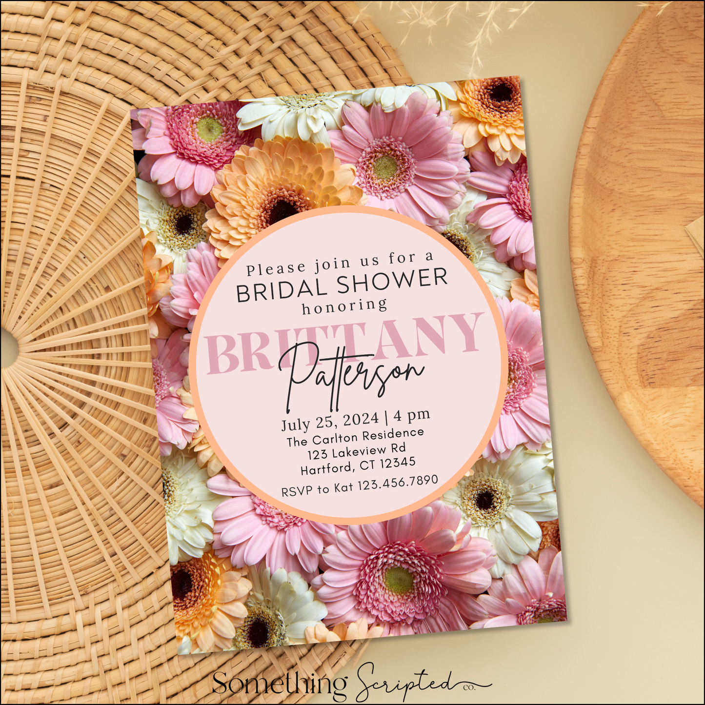 Pink Orange Floral Bridal Shower Invitation Template