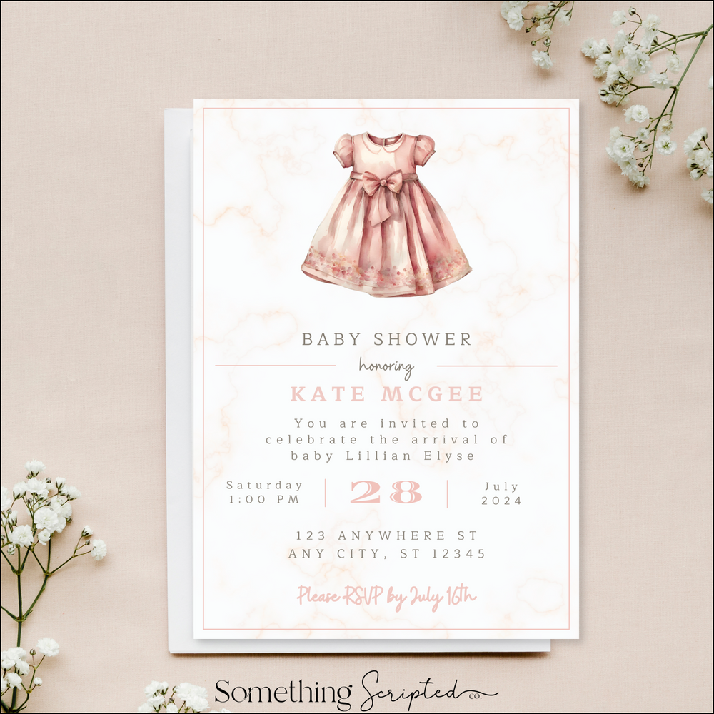 Pink Dress Baby Shower Invitation Template