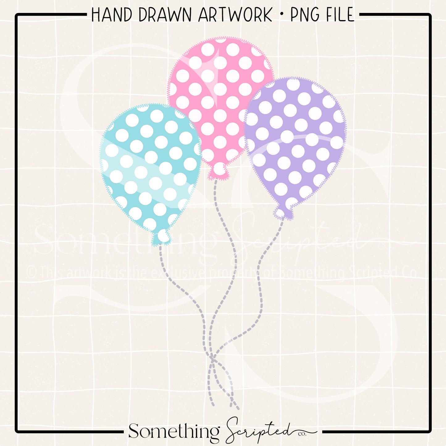 Balloon Bunch Faux Applique Pastel PNG