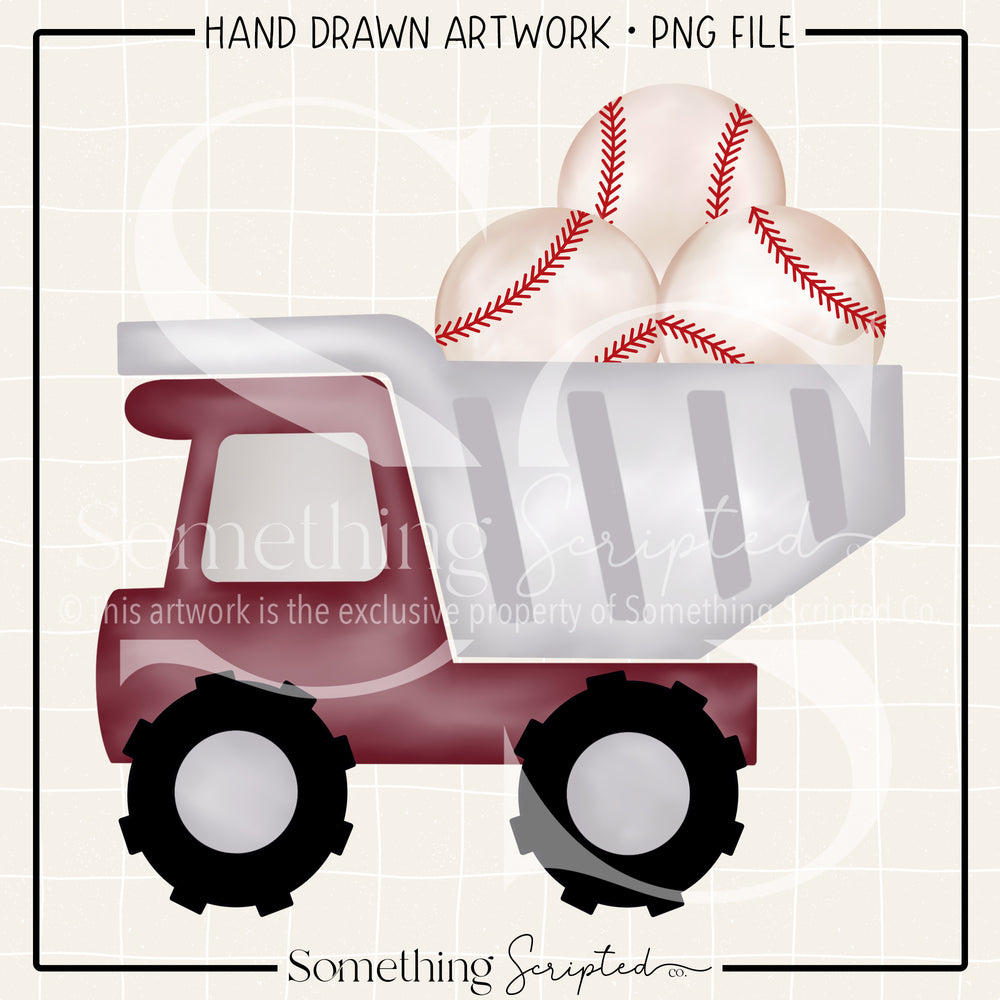 Baseball Dump Truck Maroon PNG