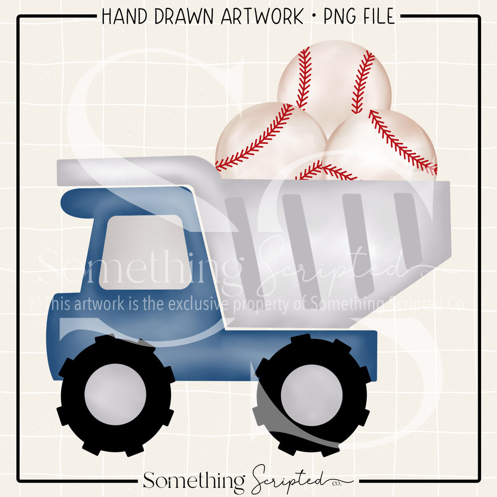 Baseball Dump Truck Navy PNG