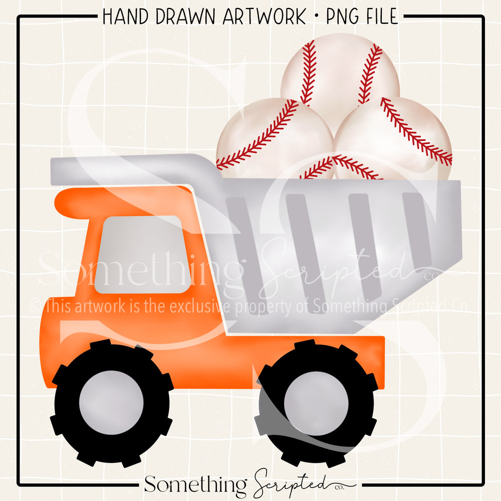 Baseball Dump Truck Orange PNG