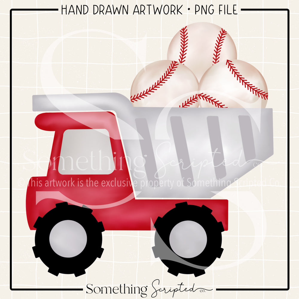 Baseball Dump Truck Red PNG