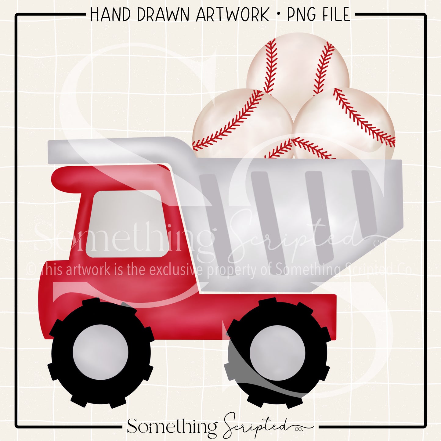 Baseball Dump Truck Red PNG