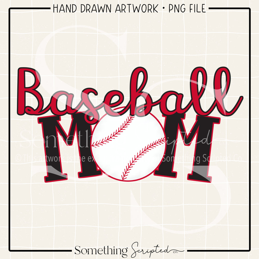 Baseball Mom Red Black PNG