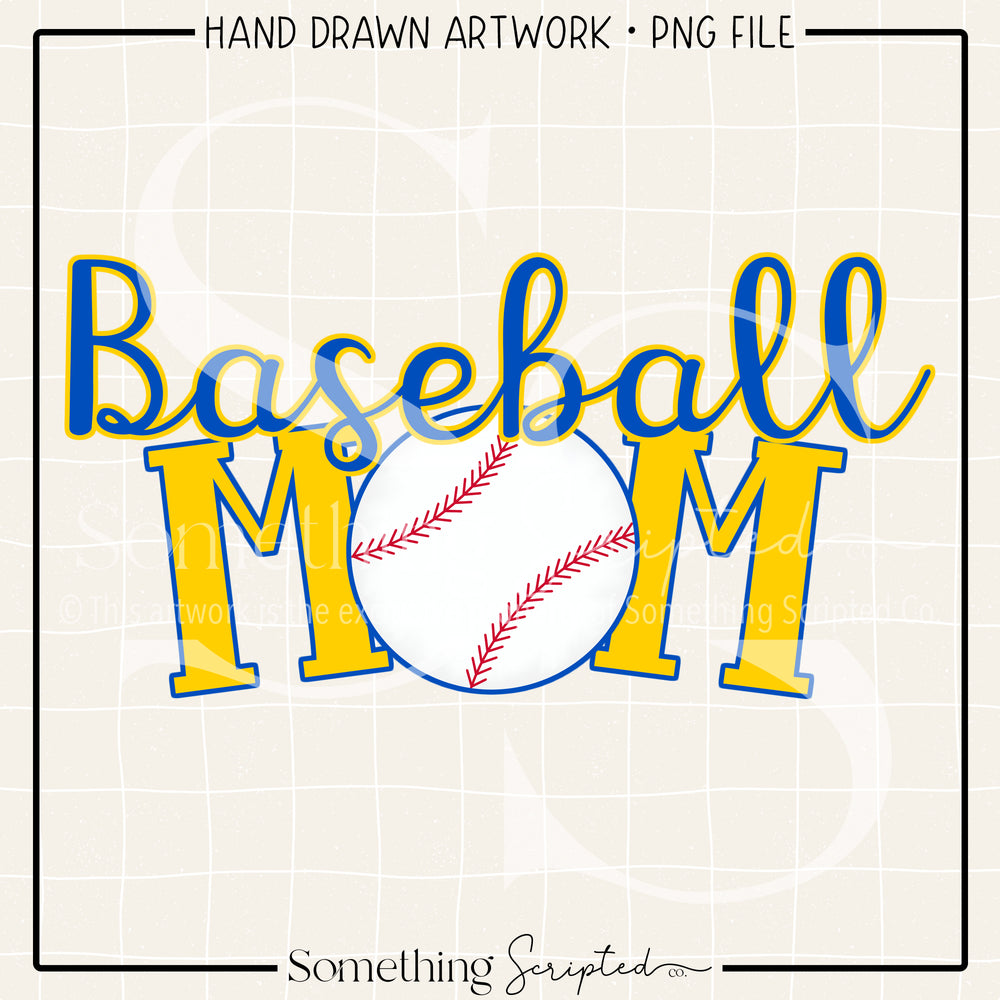 Baseball Mom Blue Yellow PNG