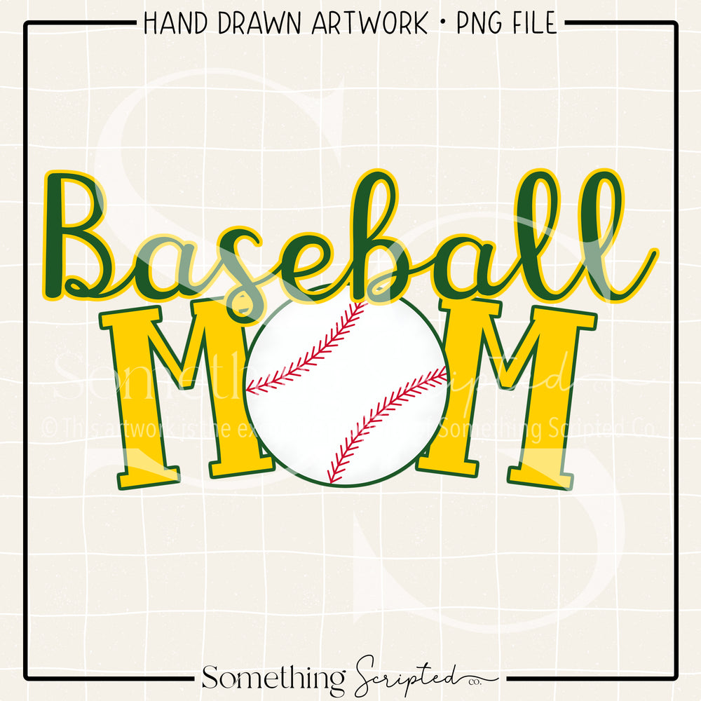 Baseball Mom Green Yellow PNG