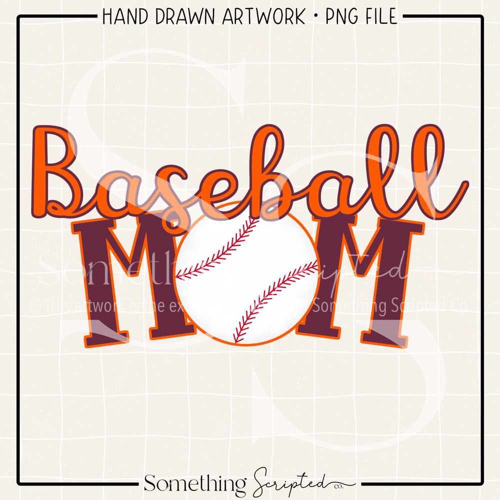 Baseball Mom Maroon Orange PNG