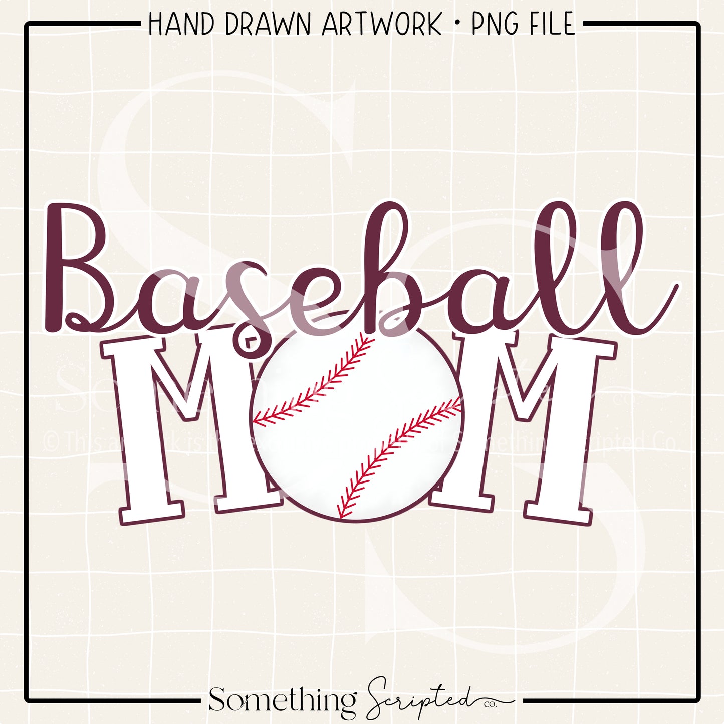 Baseball Mom Maroon White PNG