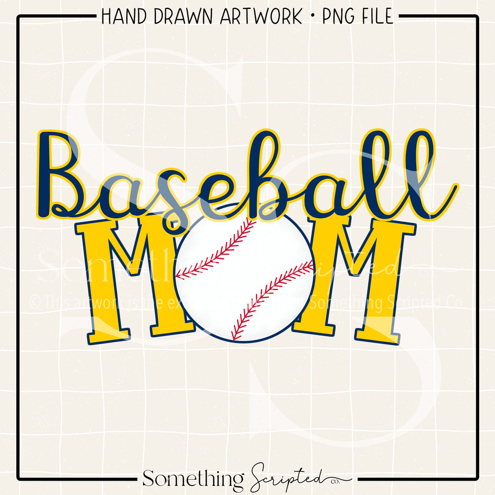 Baseball Mom Navy Yellow PNG