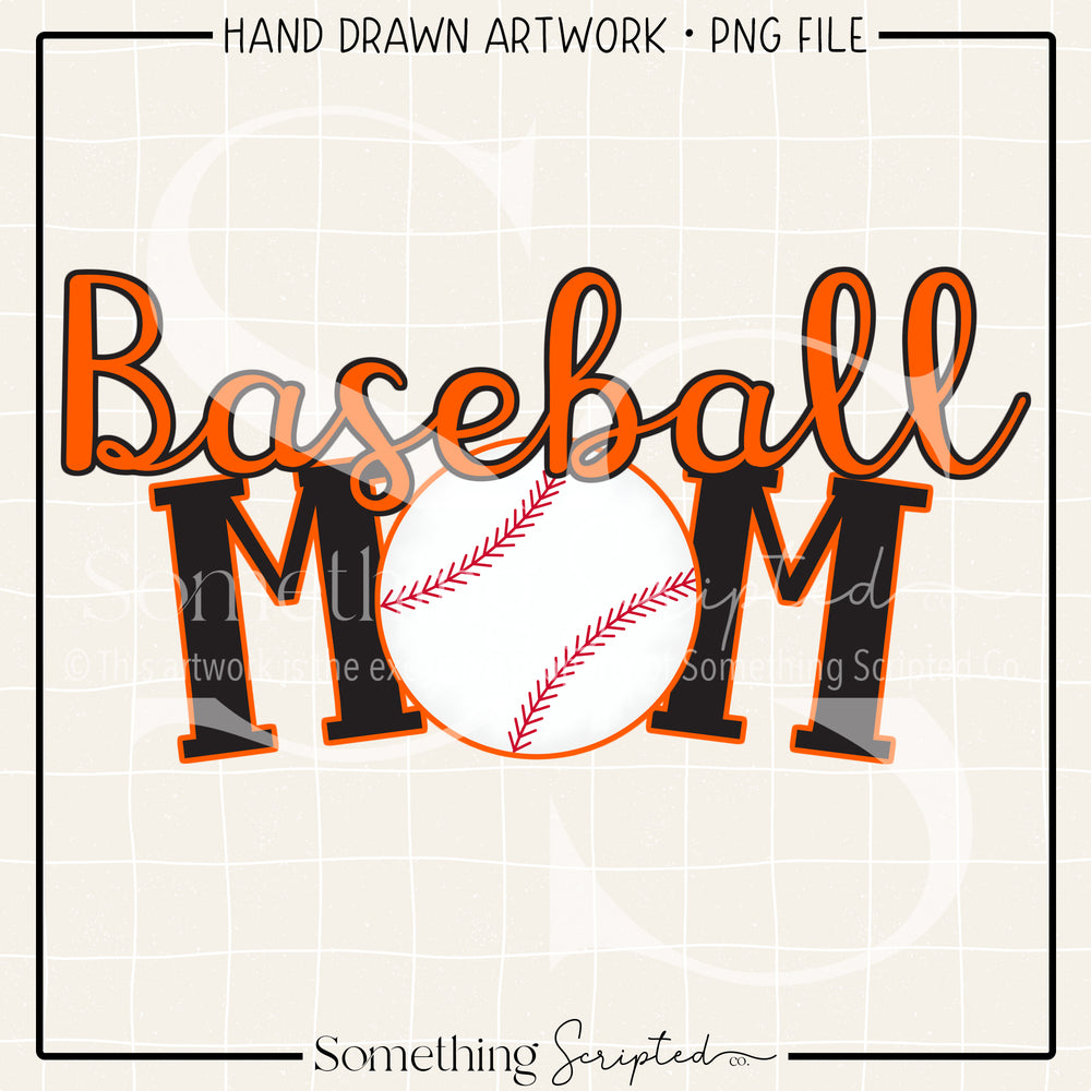 Baseball Mom Orange Black PNG