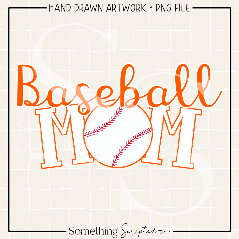 Baseball Mom Orange White PNG