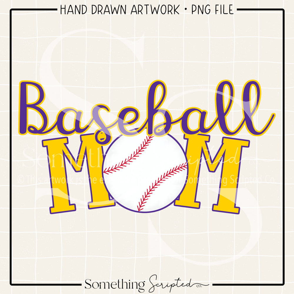 Baseball Mom Purple Yellow PNG