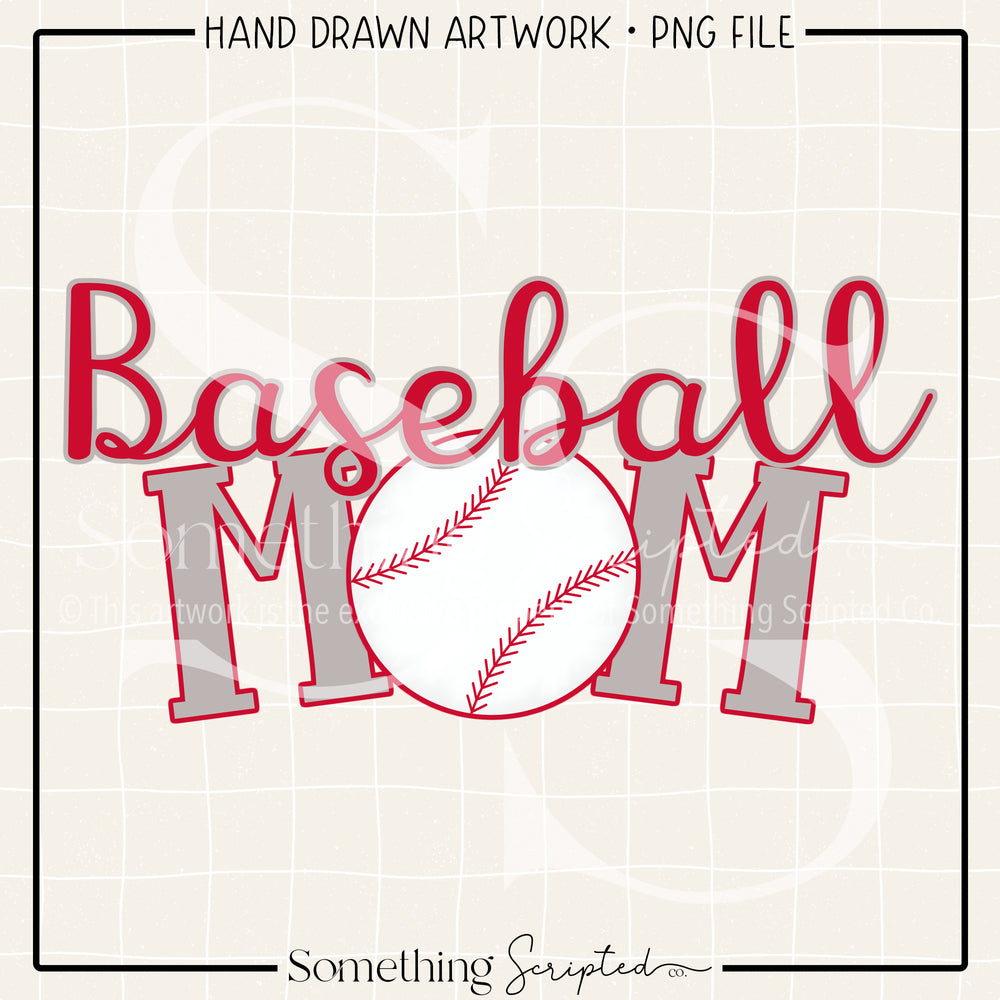 Baseball Mom Red Silver PNG