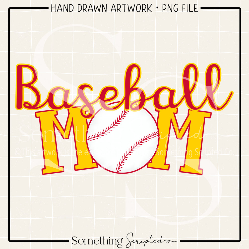 Baseball Mom Red Yellow PNG