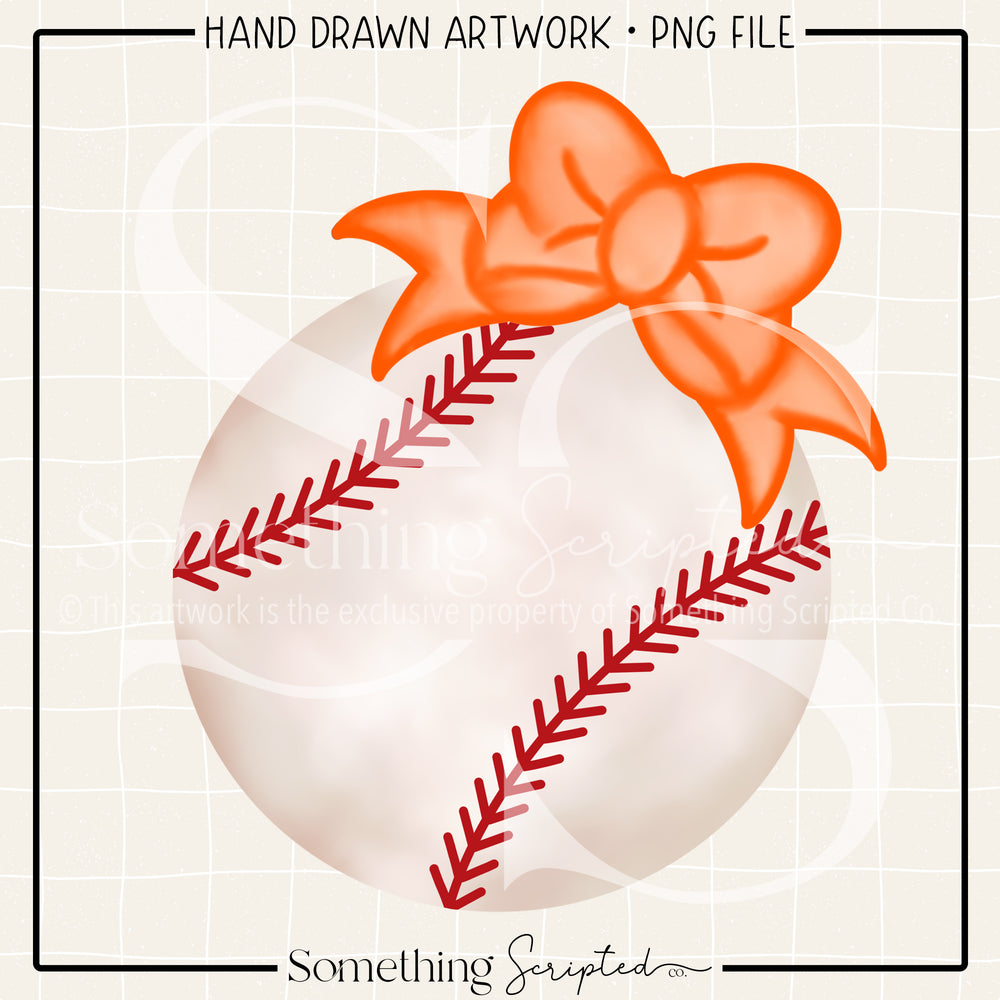 Baseball Orange Bow PNG