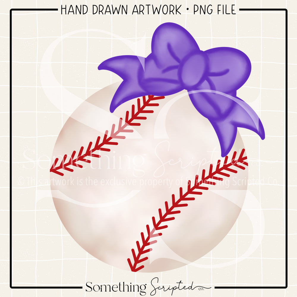 Baseball Purple Bow PNG