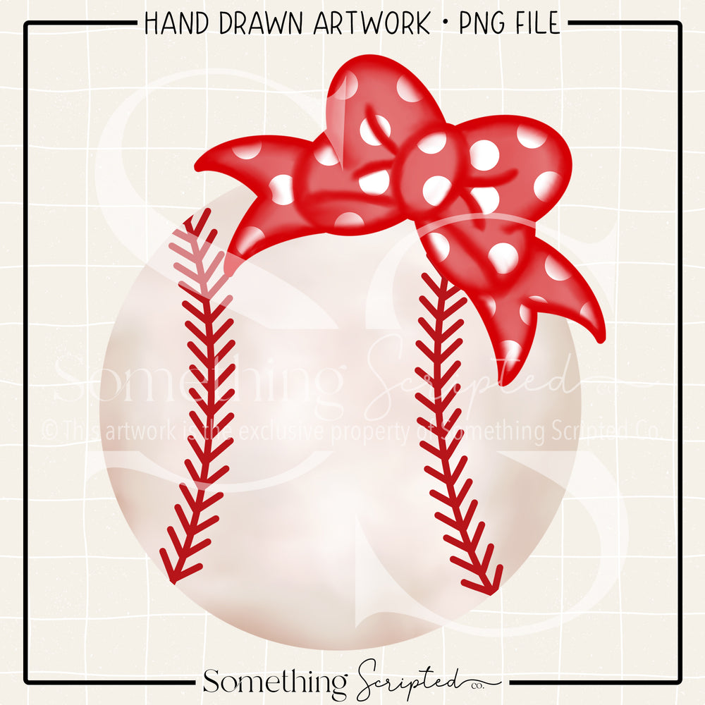 Baseball Red Polka Dot Bow PNG