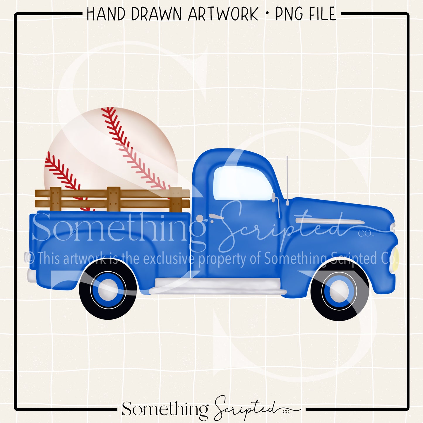 Baseball Blue Vintage Truck PNG