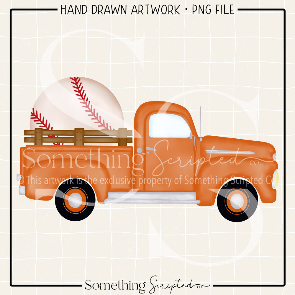 Baseball Orange Vintage Truck PNG