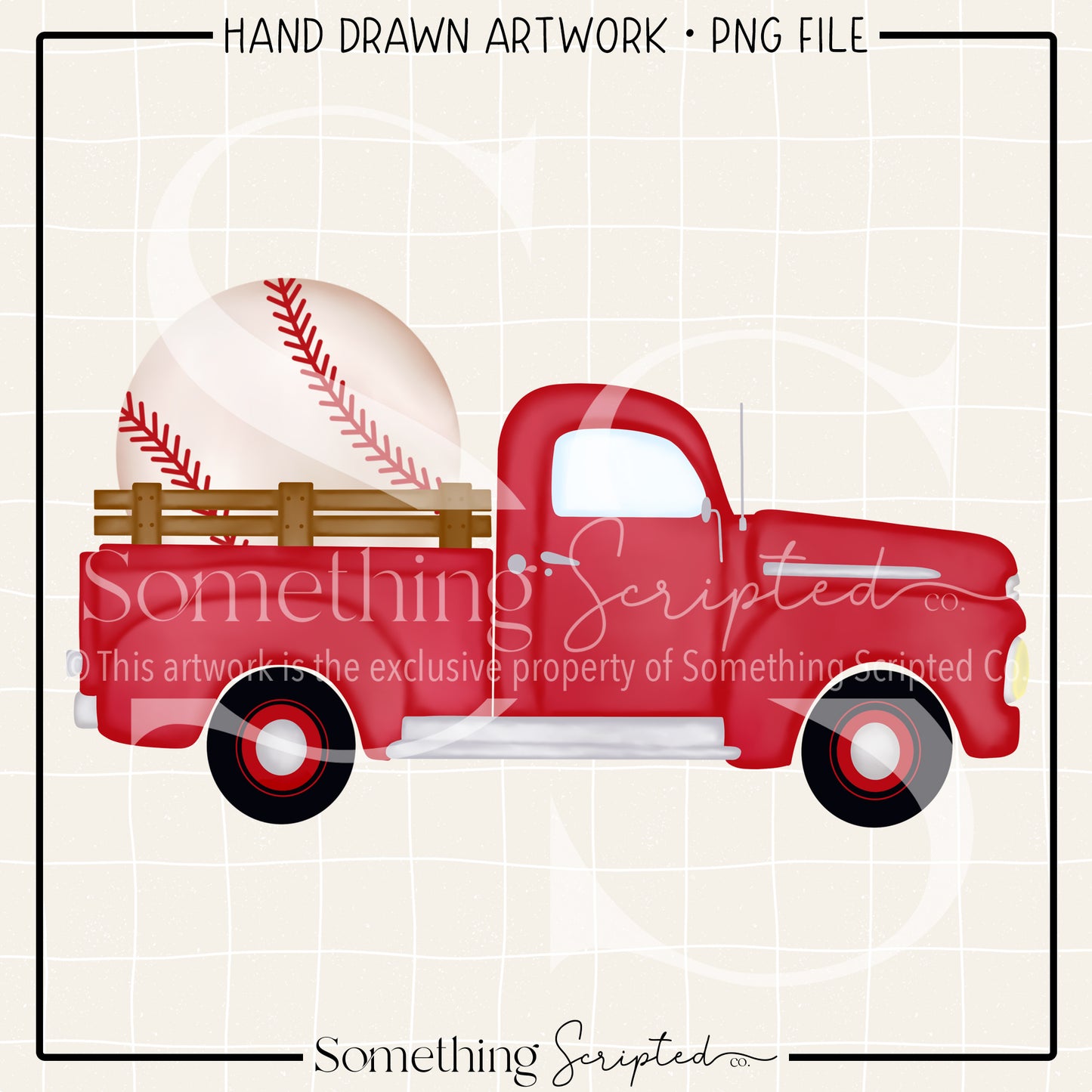 Baseball Red Vintage Truck PNG