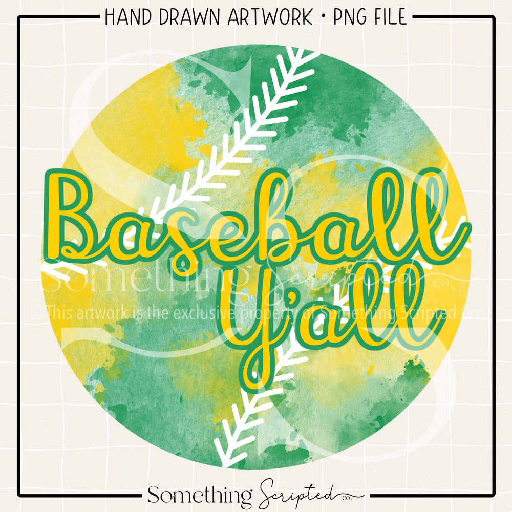 Baseball Ya'll Green Yellow PNG