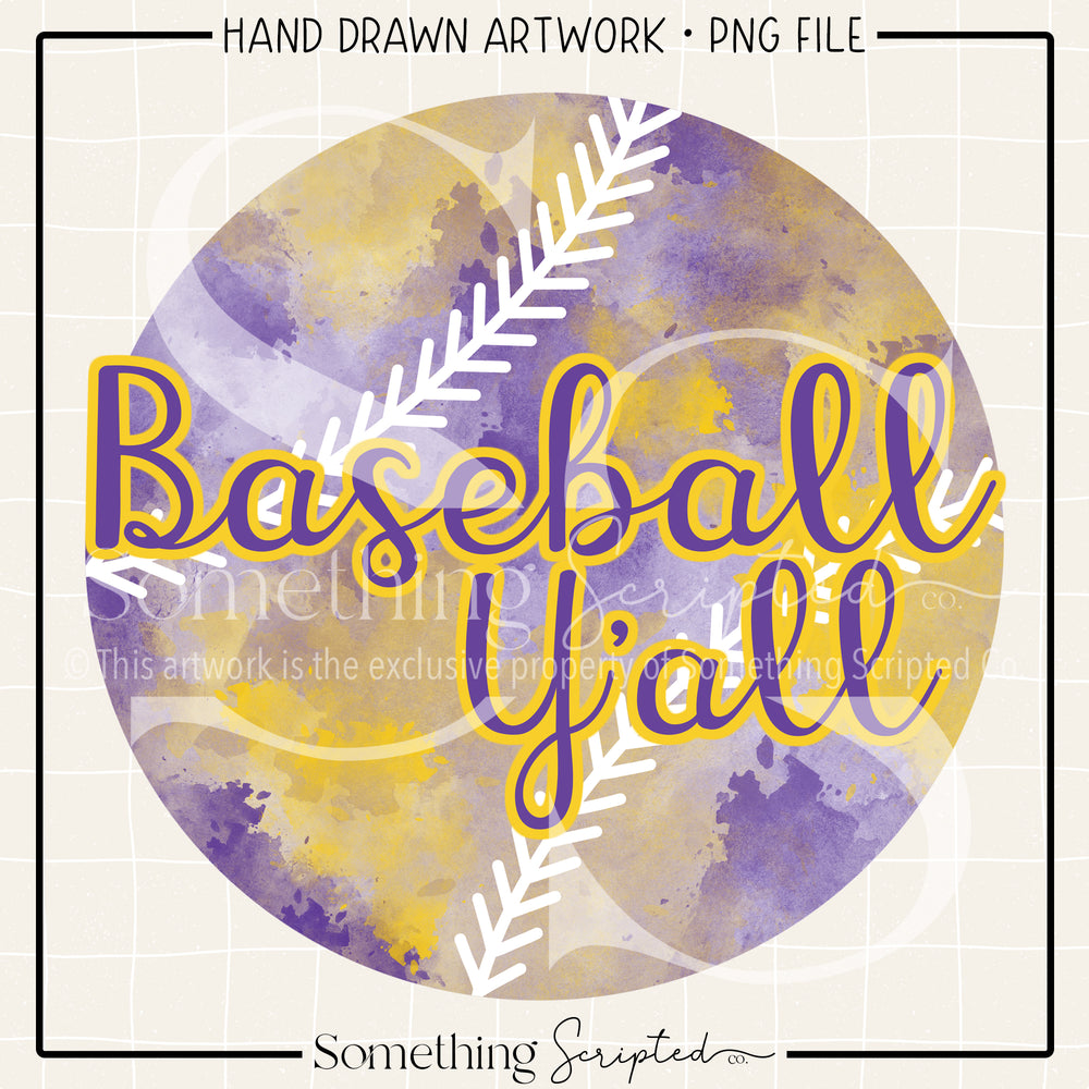 Baseball Ya'll Purple Yellow PNG