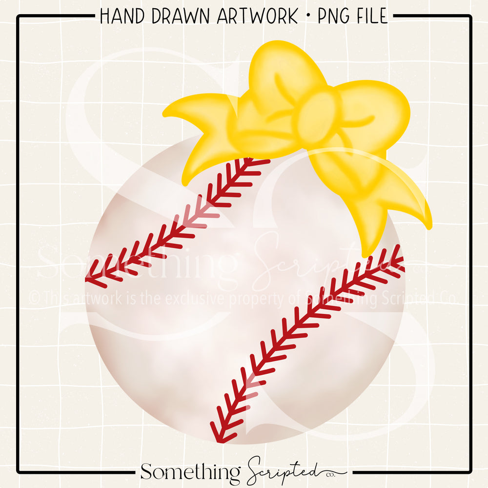 Baseball Yellow Bow PNG