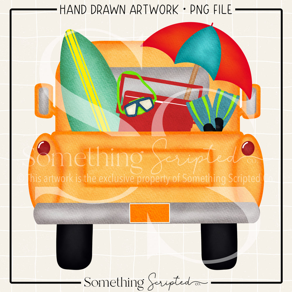 Beach Pickup Truck Orange PNG