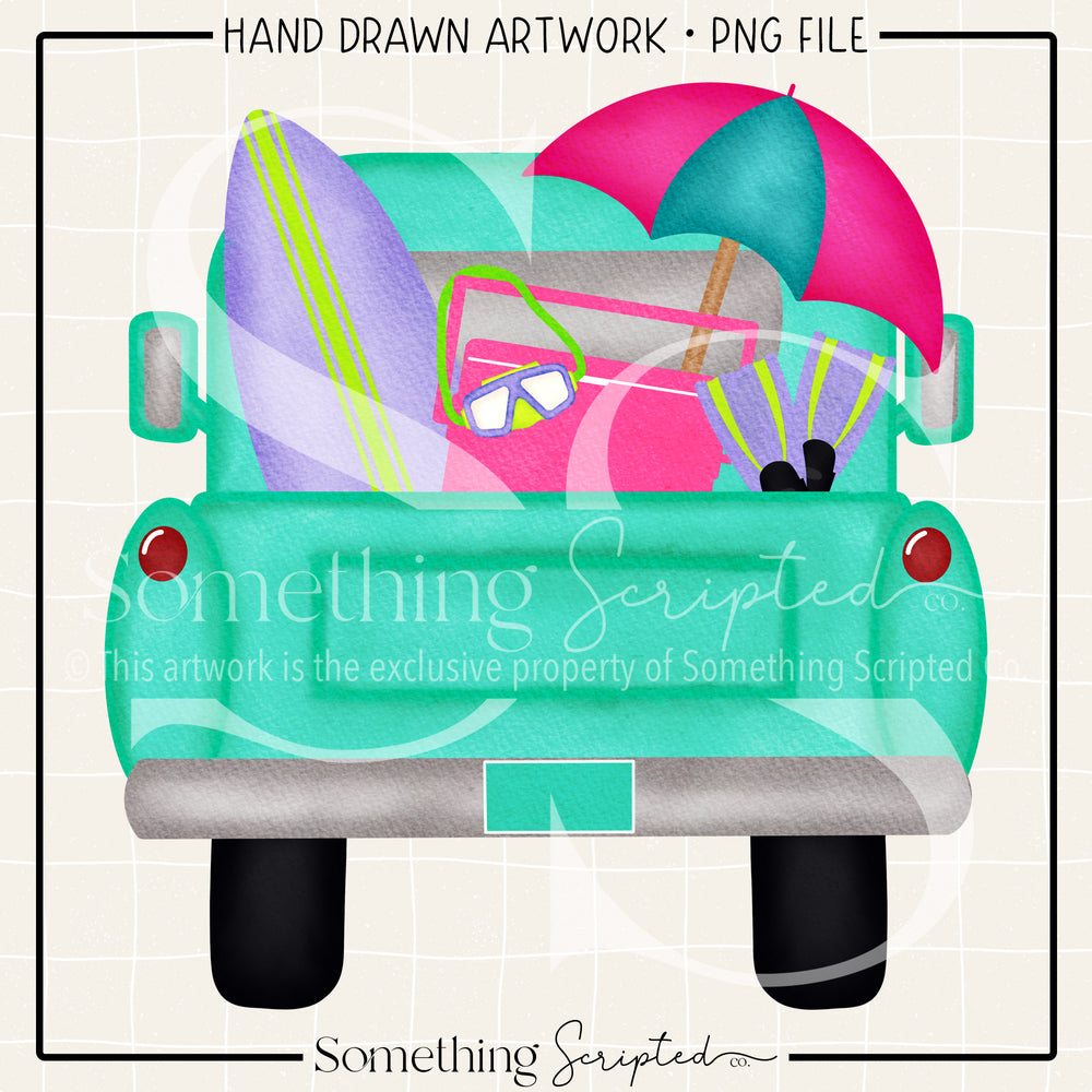 Beach Pickup Truck Turquoise PNG