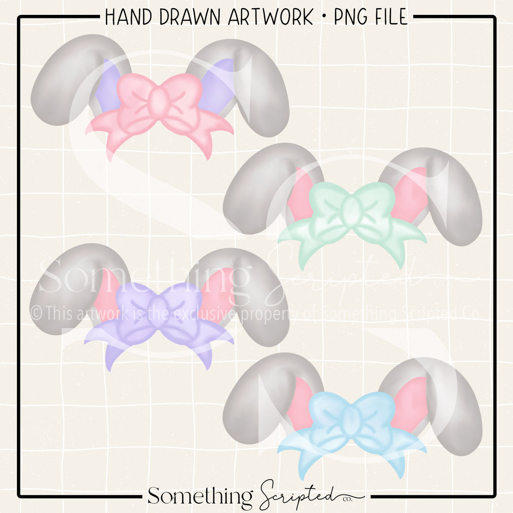 Grey Big Bow Bunny Ears PNG