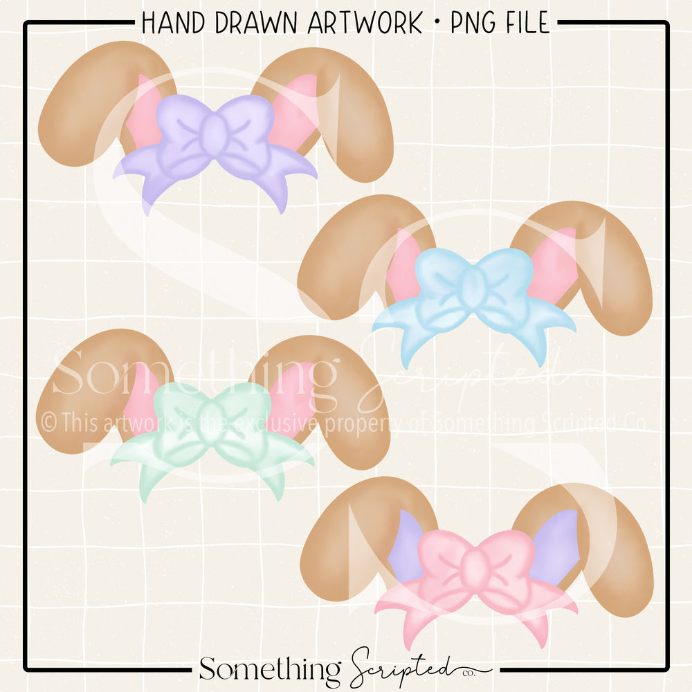 Tan Big Bow Bunny Ears PNG