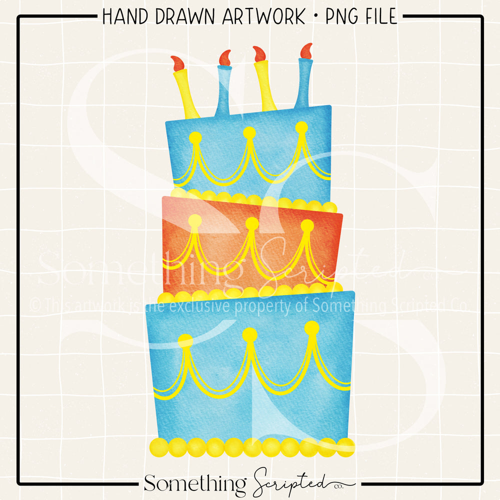 Birthday Cake Aqua Orange PNG