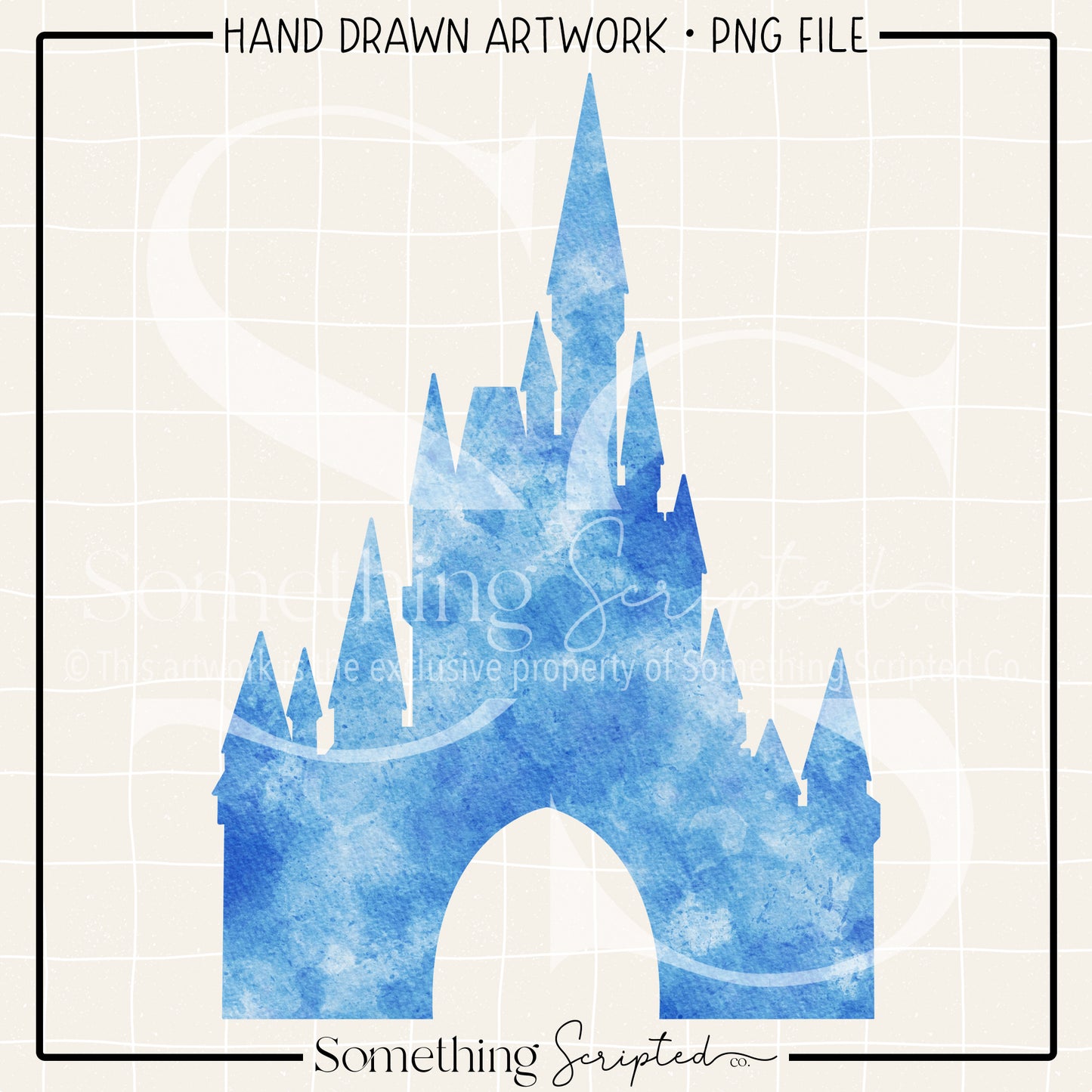 Blue Watercolor Castle PNG