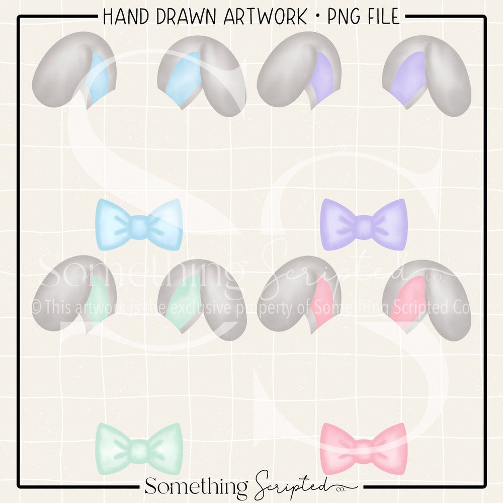 Grey Bowtie Bunny Ears PNG